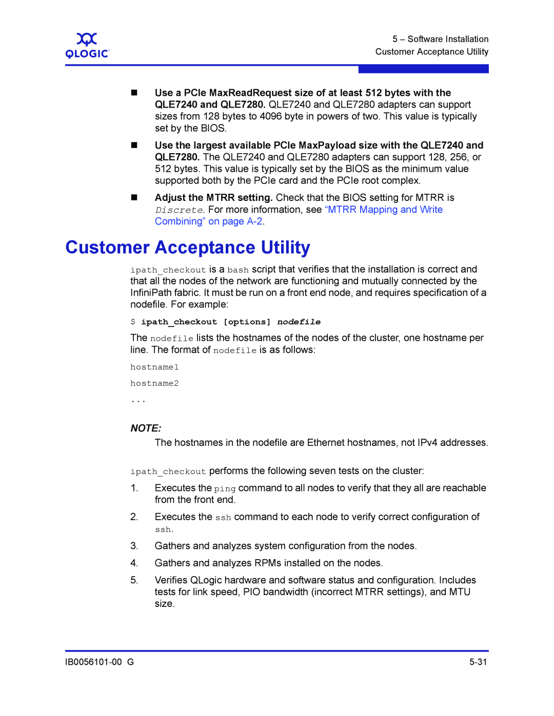 Q-Logic IB0056101-00 G manual Customer Acceptance Utility 