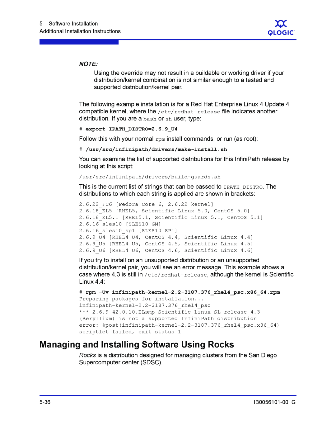 Q-Logic IB0056101-00 G manual Managing and Installing Software Using Rocks 