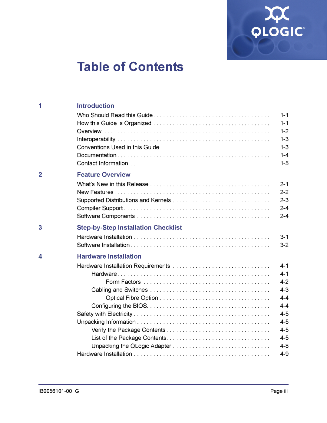 Q-Logic IB0056101-00 G manual Table of Contents 