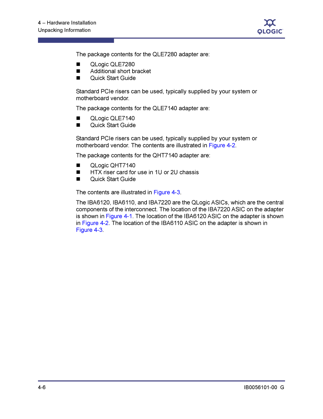 Q-Logic IB0056101-00 G manual Hardware Installation Unpacking Information 