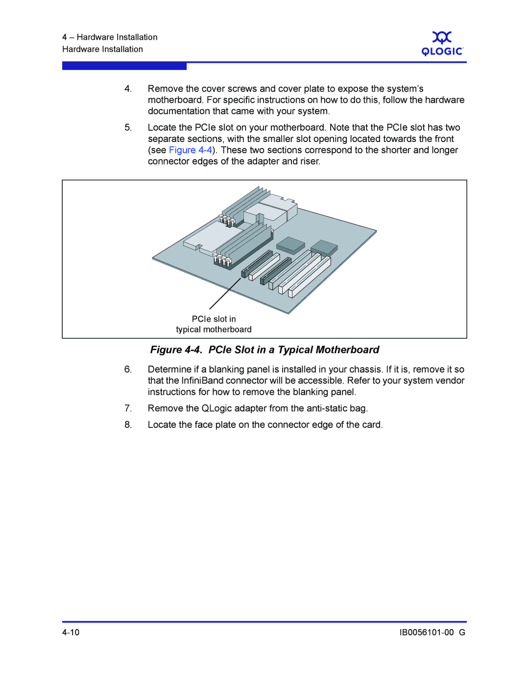 Q-Logic IB0056101-00 G manual PCIe Slot in a Typical Motherboard 