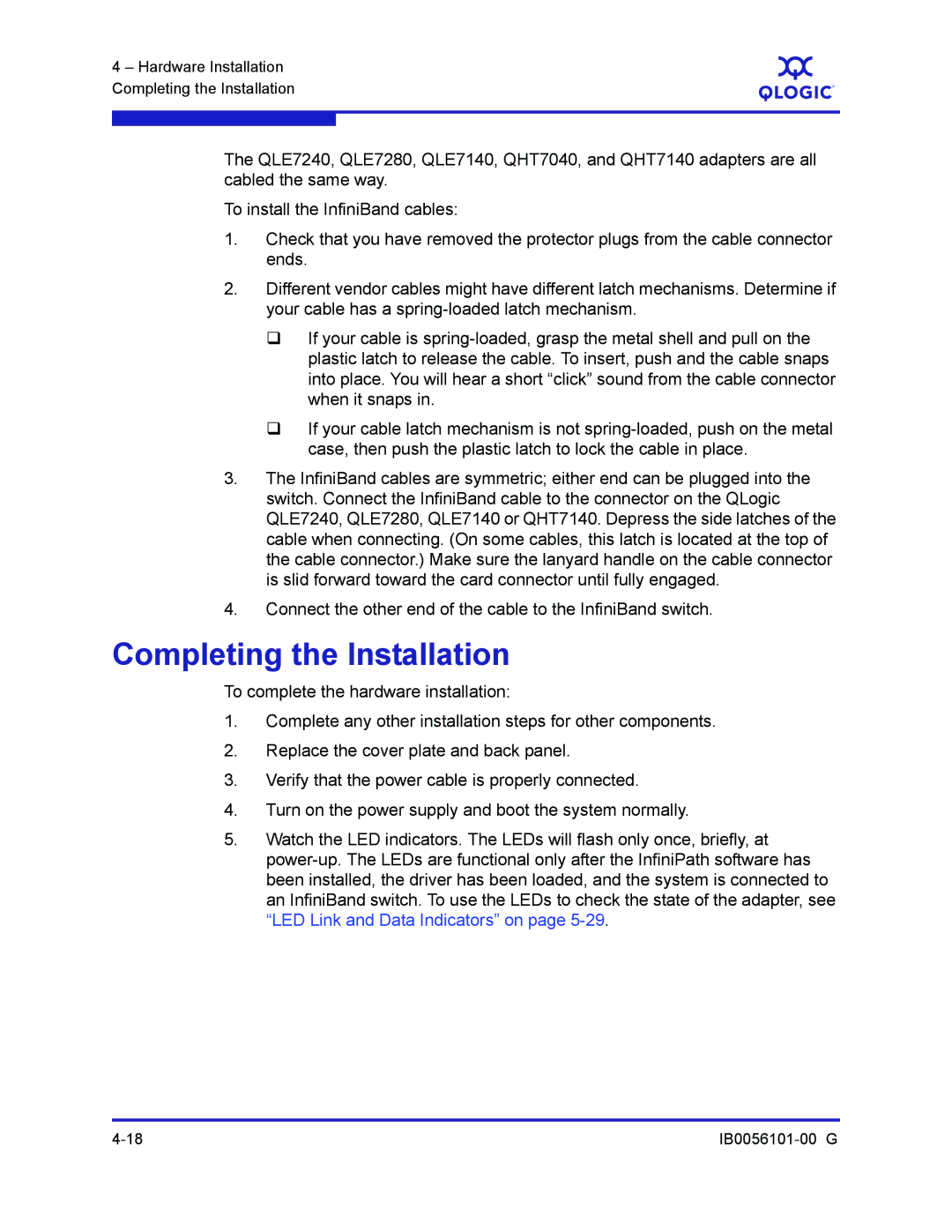 Q-Logic IB0056101-00 G manual Completing the Installation 