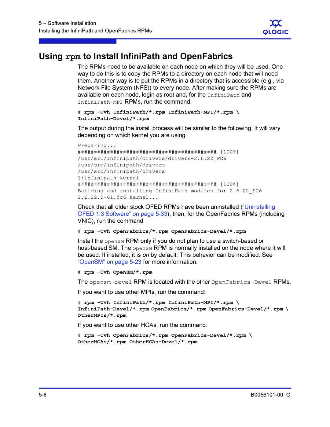 Q-Logic IB0056101-00 G manual Using rpm to Install InfiniPath and OpenFabrics, Preparing 