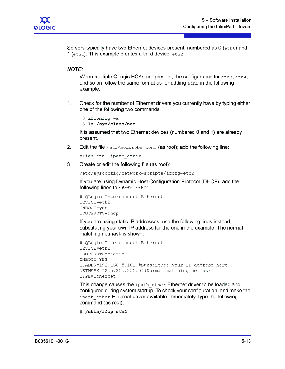 Q-Logic IB0056101-00 G manual Etc/sysconfig/network-scripts/ifcfg-eth2 
