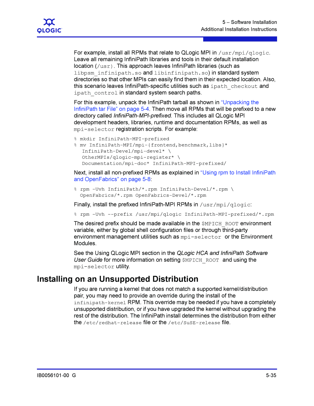 Q-Logic IB0056101-00 G Installing on an Unsupported Distribution, etc/redhat-release file or the /etc/SuSE-release file 