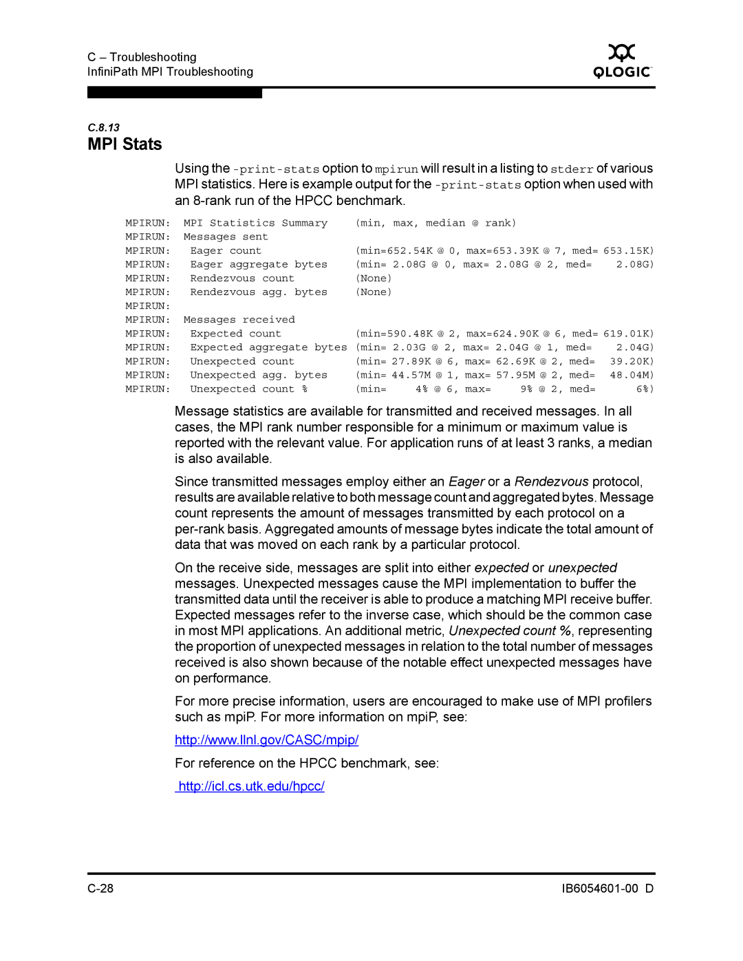 Q-Logic IB6054601-00 D manual MPI Stats 