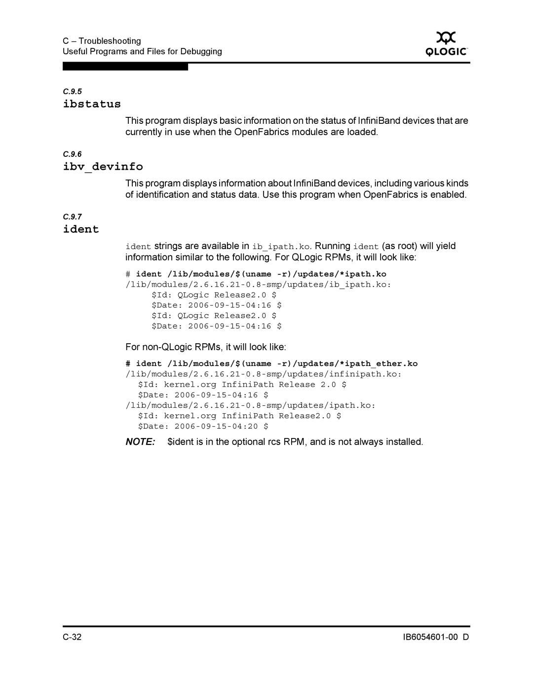 Q-Logic IB6054601-00 D manual Ibstatus 