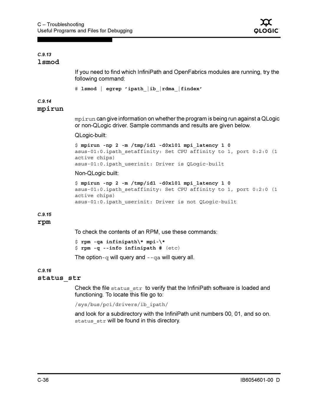 Q-Logic IB6054601-00 D To check the contents of an RPM, use these commands, Option-qwill query and --qawill query all 