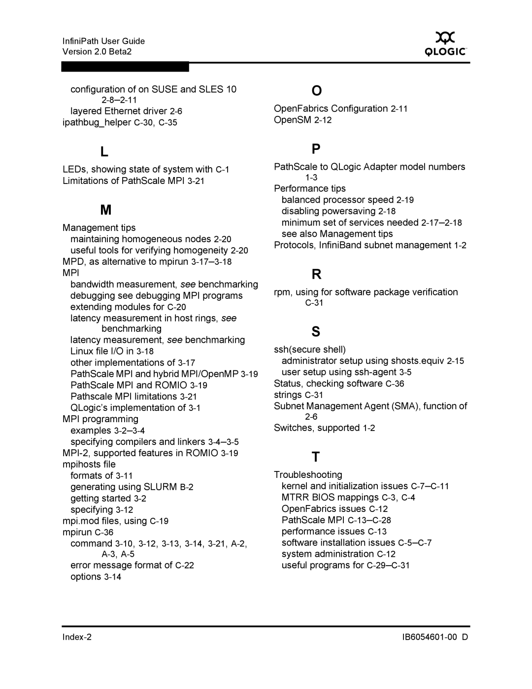 Q-Logic IB6054601-00 D manual Configuration of on Suse and Sles, OpenFabrics Configuration 