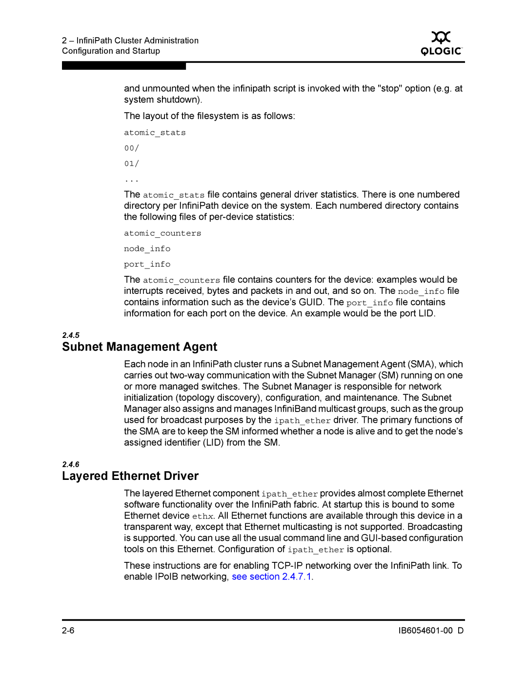 Q-Logic IB6054601-00 D manual Subnet Management Agent, Layered Ethernet Driver 