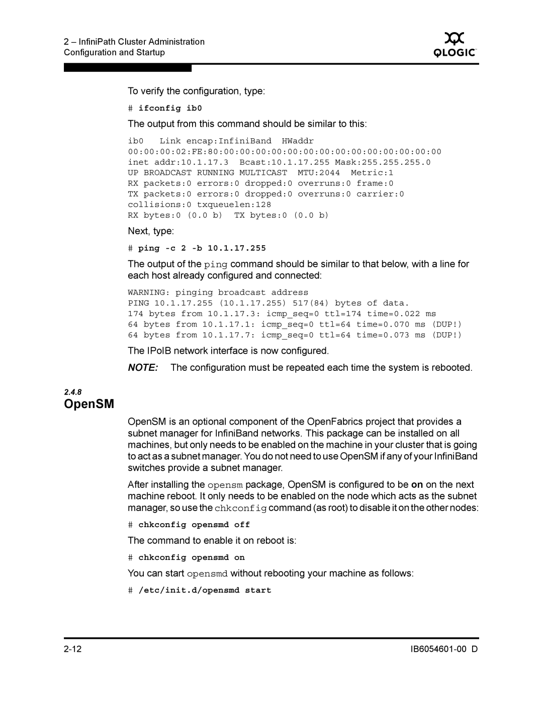 Q-Logic IB6054601-00 D manual OpenSM 