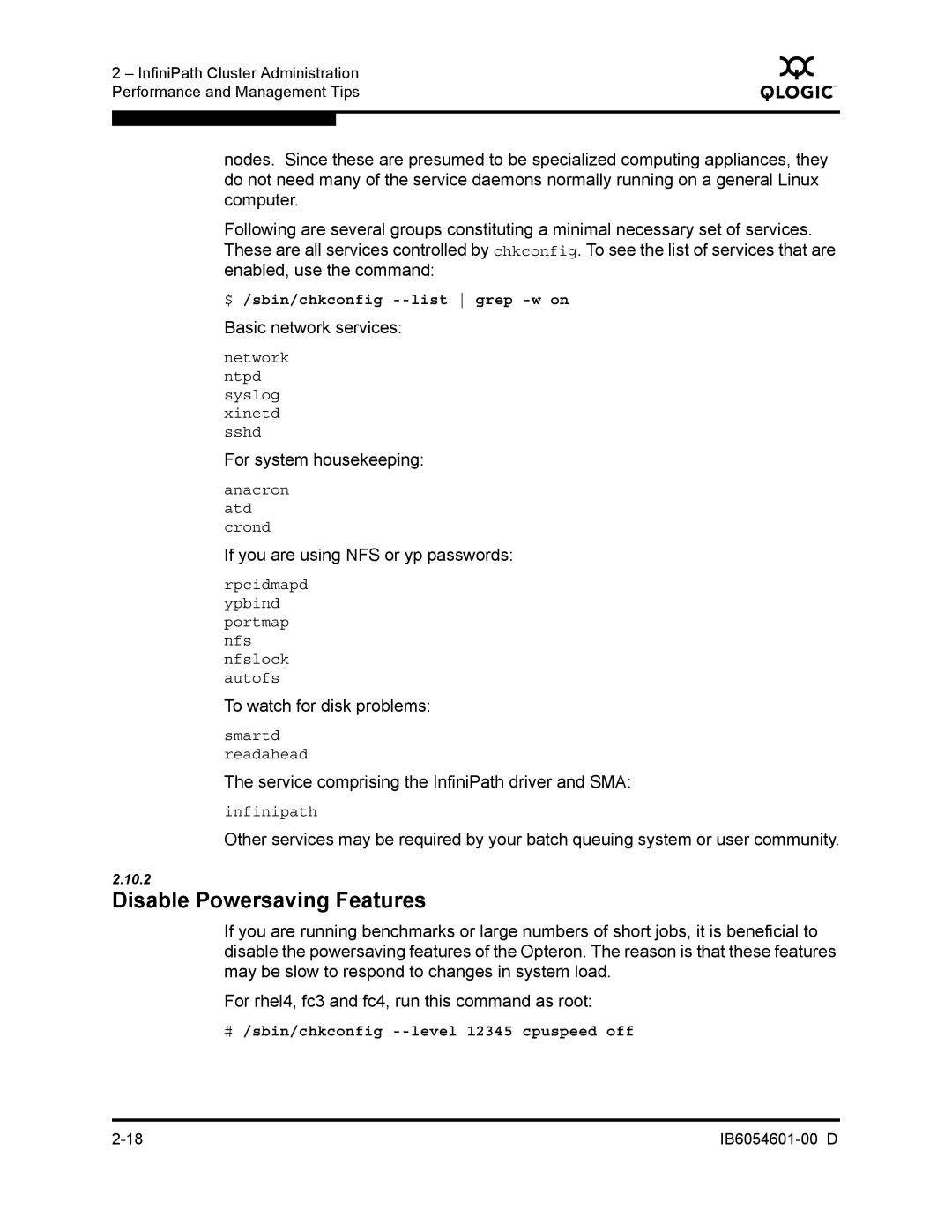 Q-Logic IB6054601-00 D manual Disable Powersaving Features 