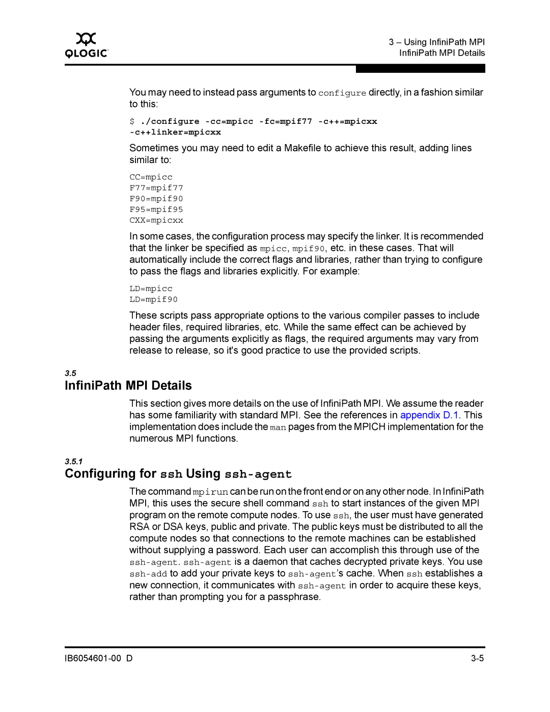 Q-Logic IB6054601-00 D manual InfiniPath MPI Details, Configuring for ssh Using ssh-agent 