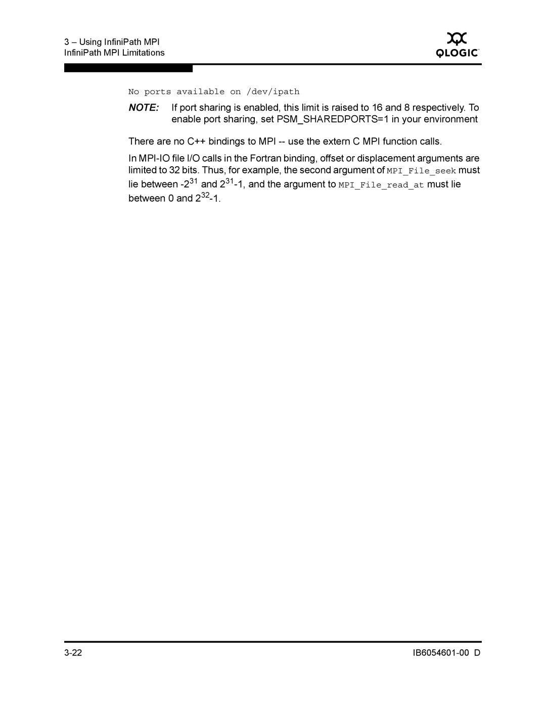 Q-Logic IB6054601-00 D manual No ports available on /dev/ipath 