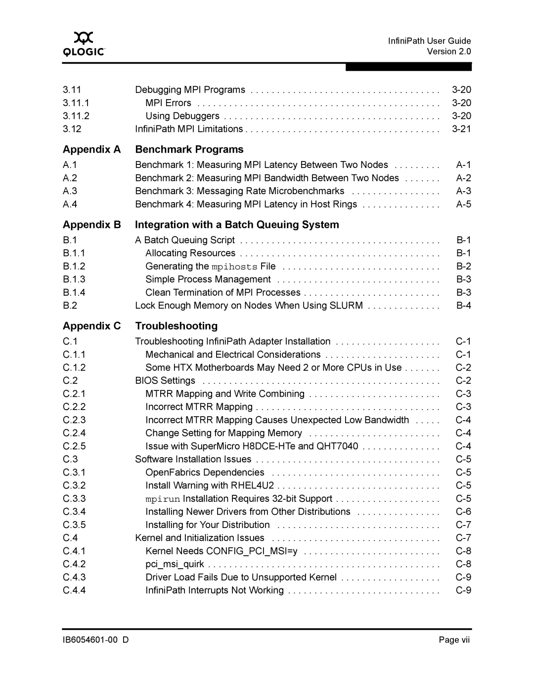 Q-Logic IB6054601-00 D manual Appendix a Benchmark Programs 