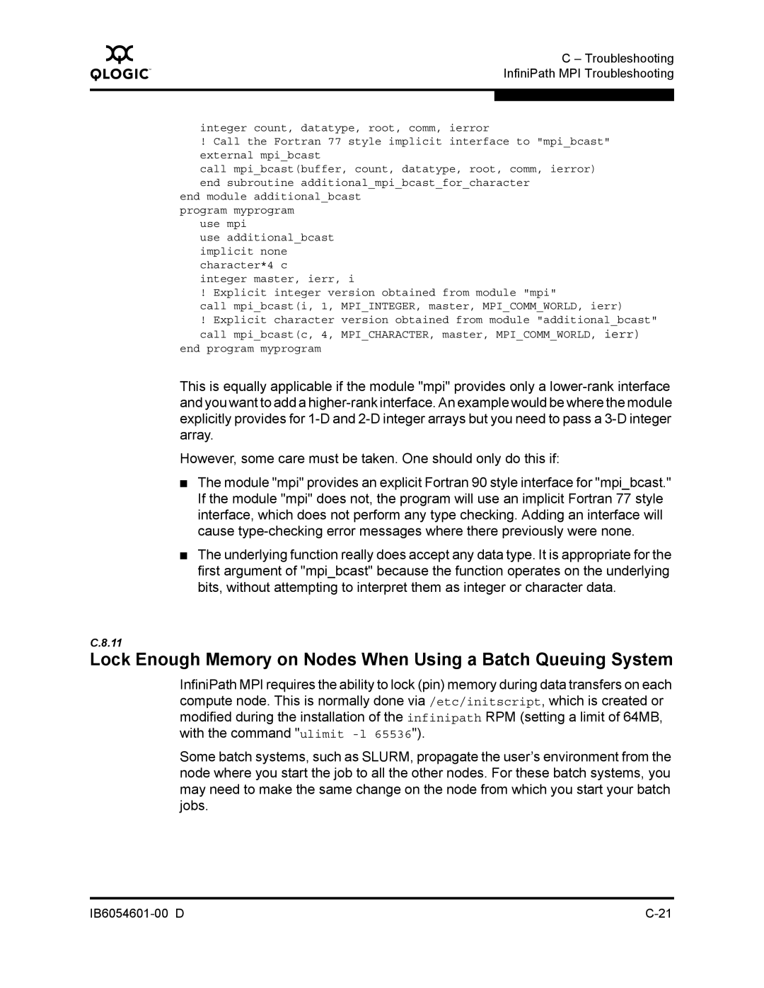 Q-Logic IB6054601-00 D manual Troubleshooting InfiniPath MPI Troubleshooting 