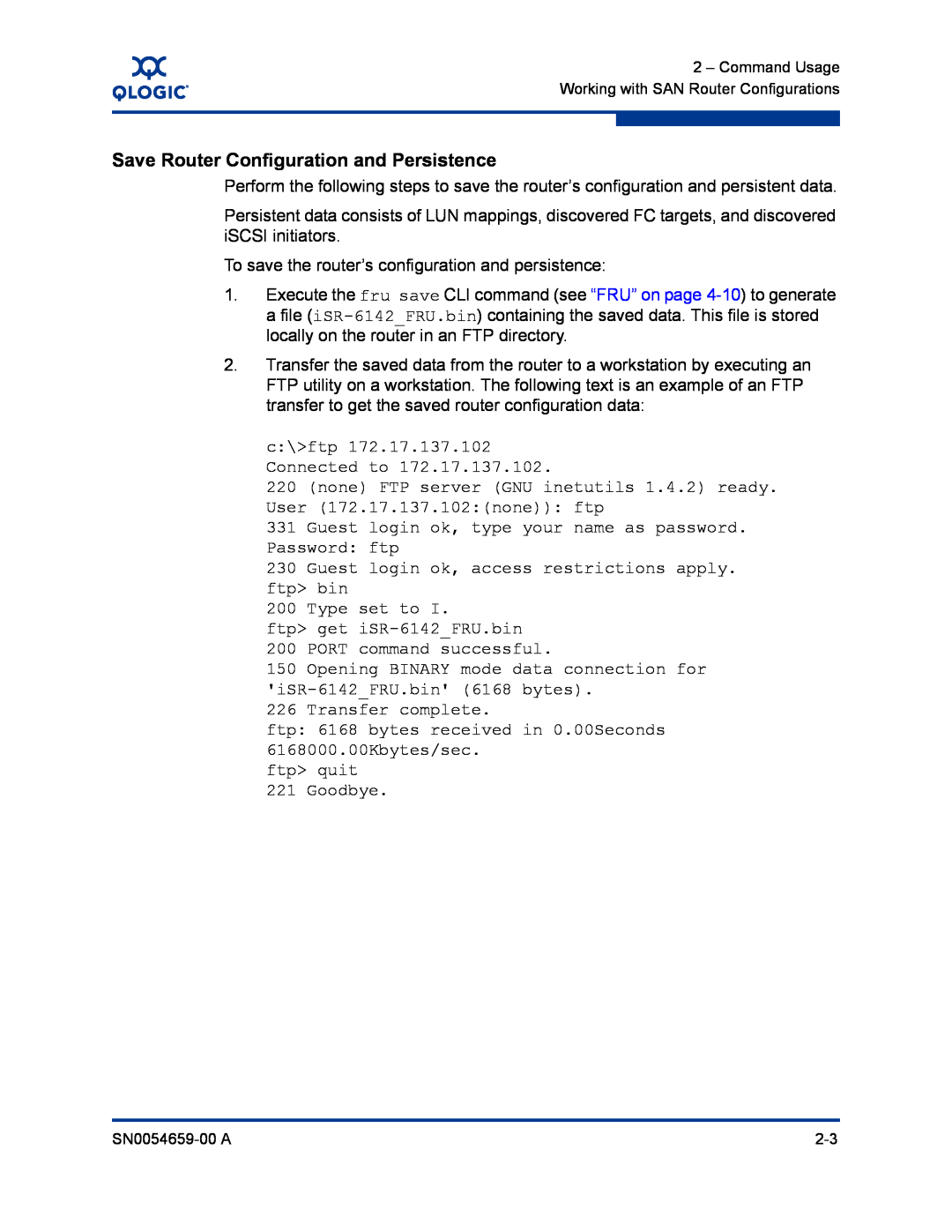 Q-Logic ISR6142 manual Save Router Configuration and Persistence 