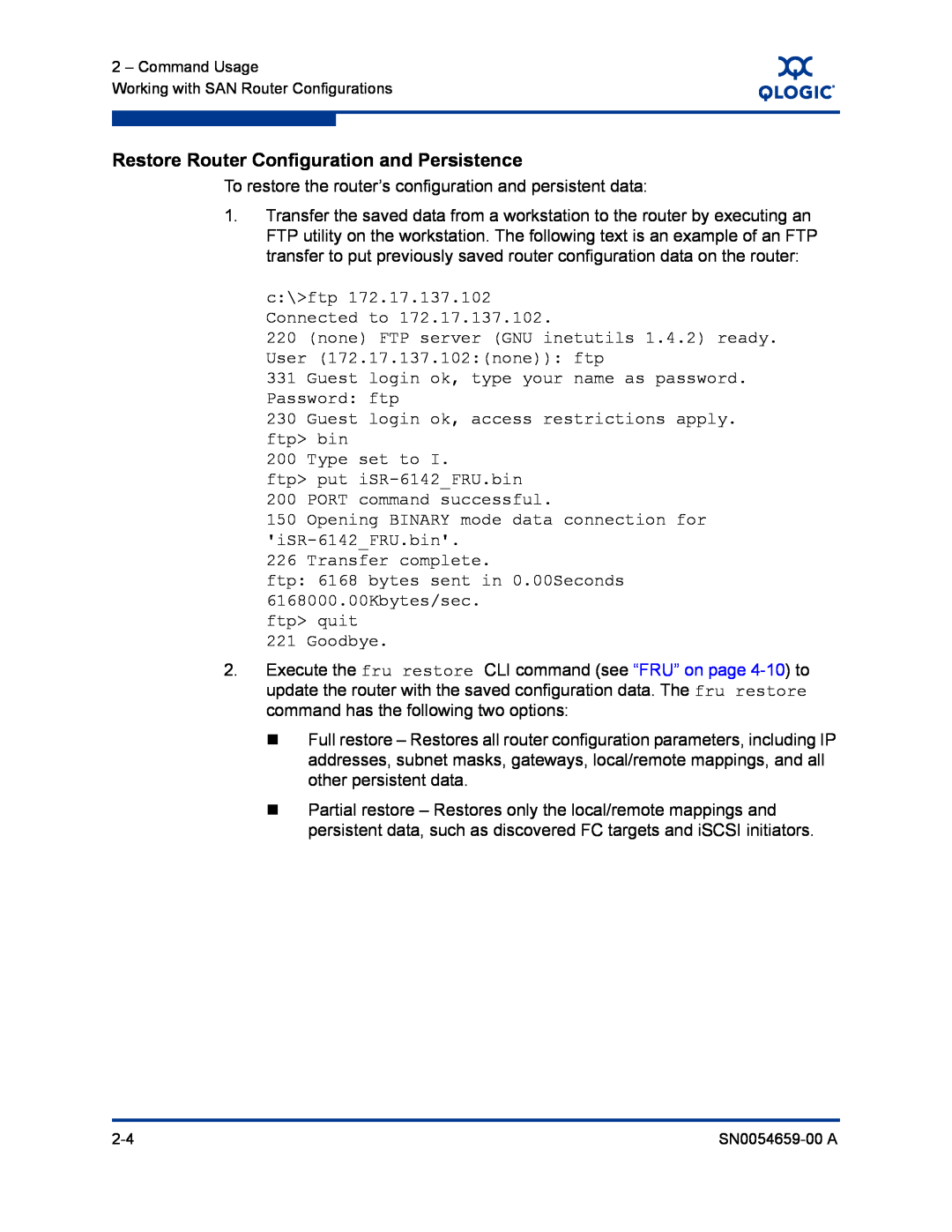 Q-Logic ISR6142 manual Restore Router Configuration and Persistence 