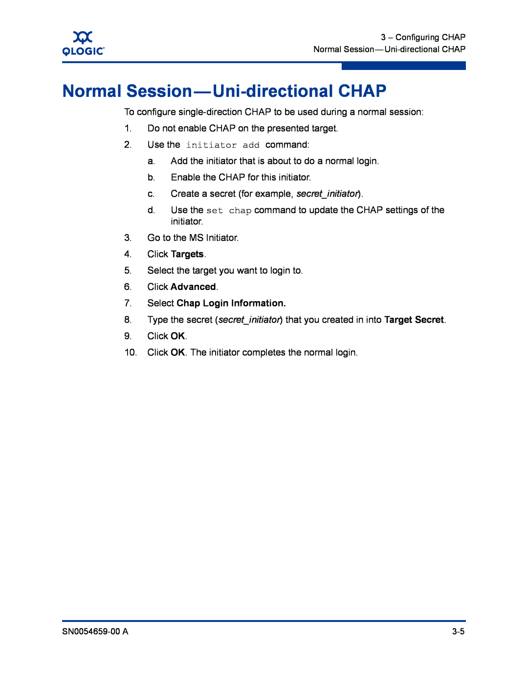 Q-Logic ISR6142 manual Normal Session-Uni-directional CHAP 