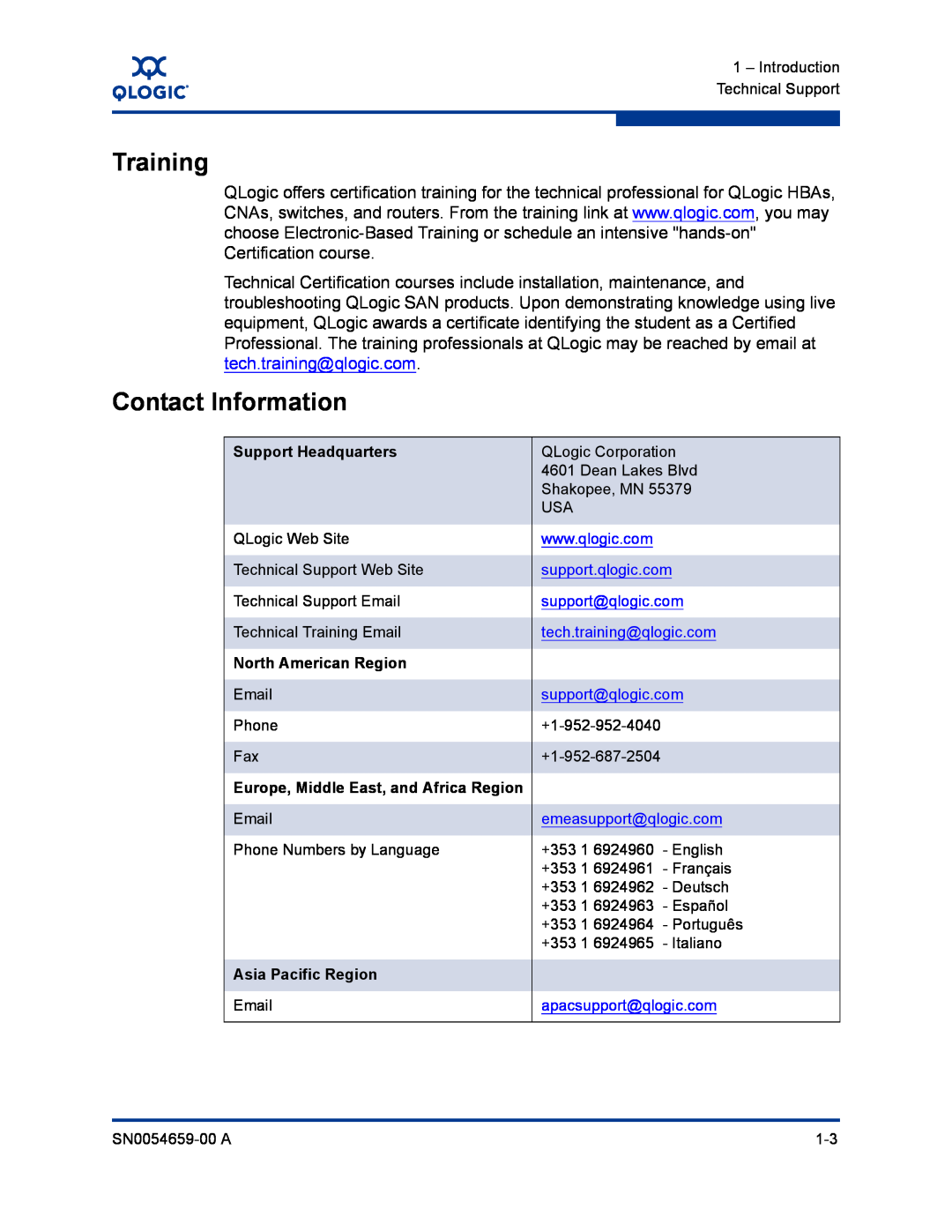Q-Logic ISR6142 manual Training, Contact Information 