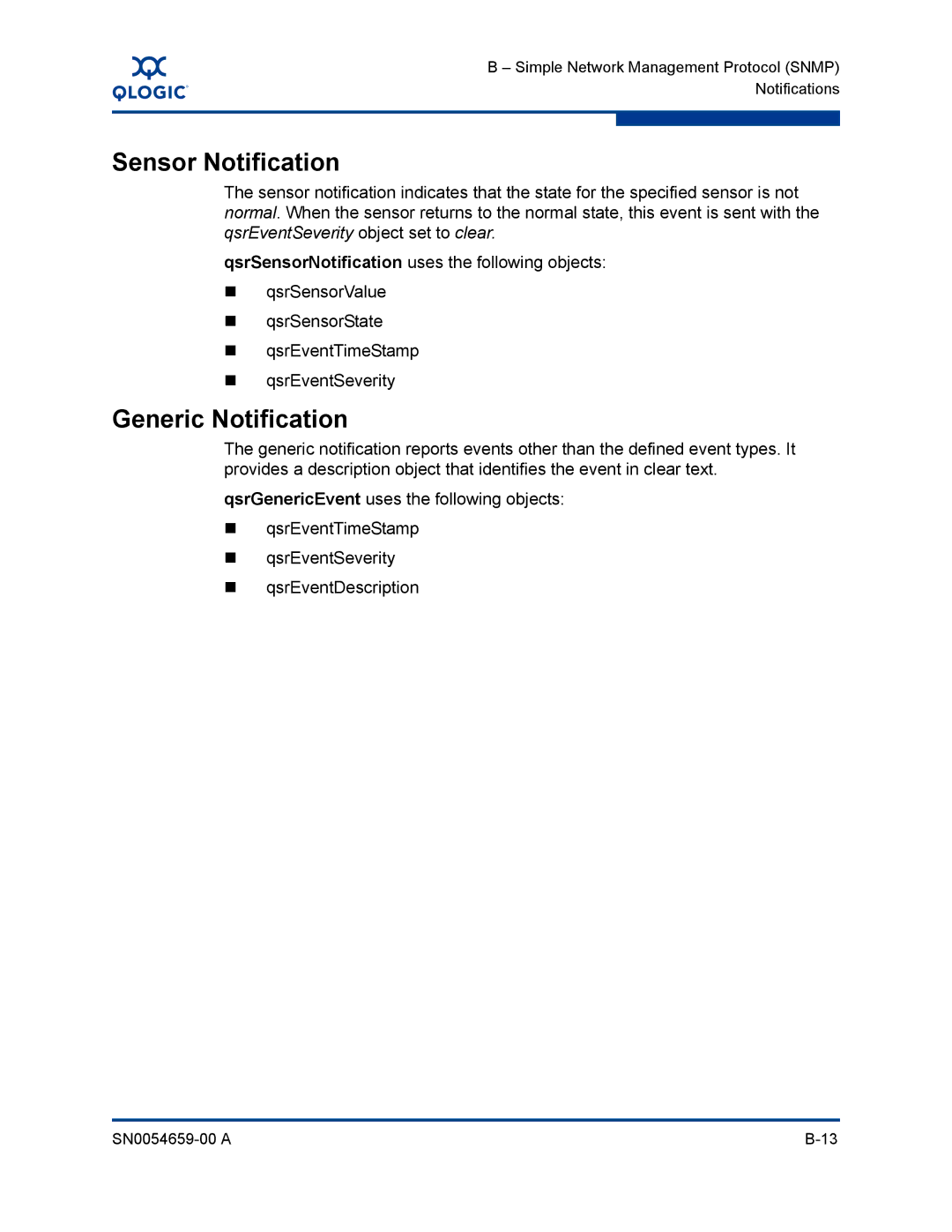 Q-Logic ISR6142 manual Sensor Notification, Generic Notification 