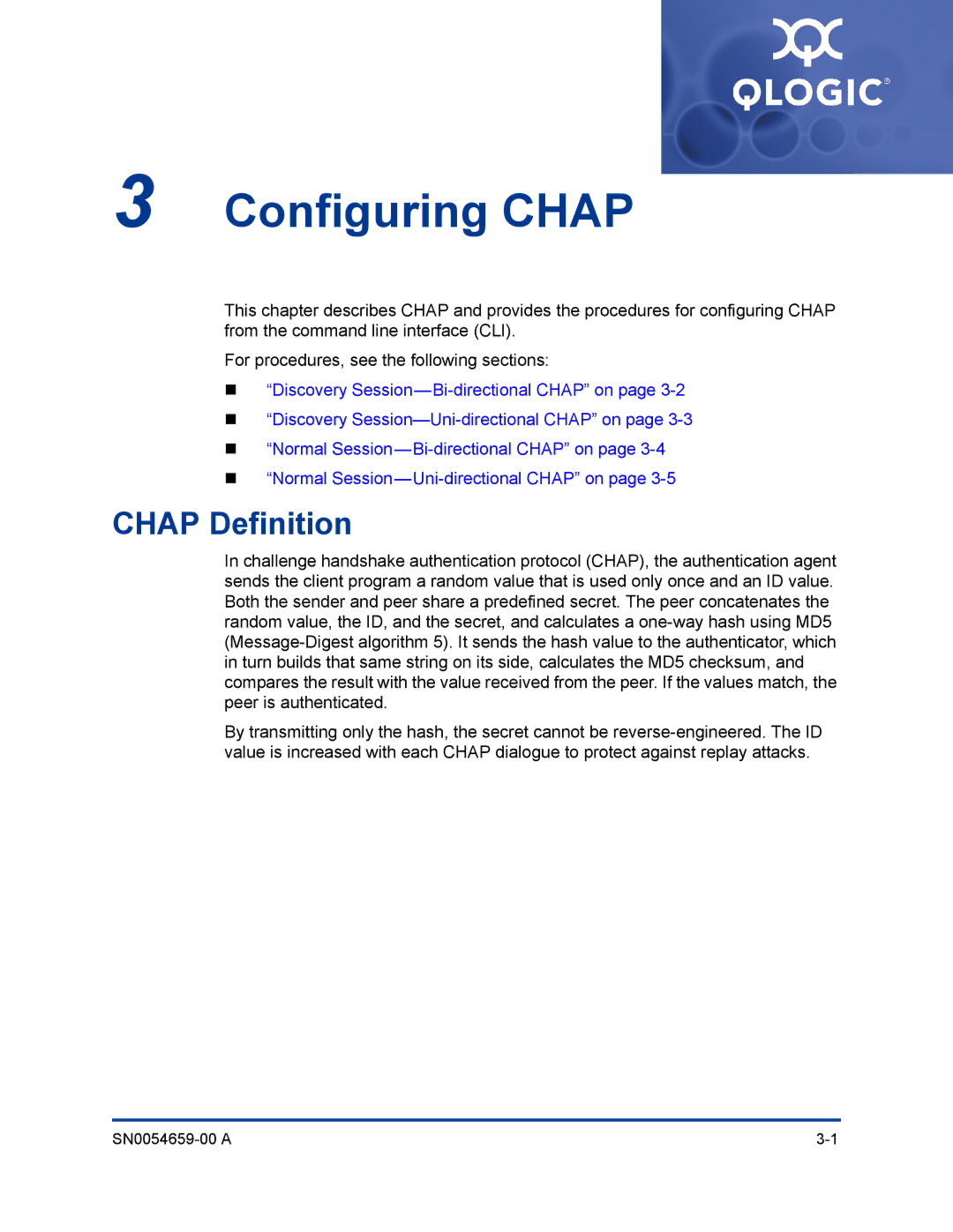 Q-Logic ISR6142 manual Configuring Chap, Chap Definition 