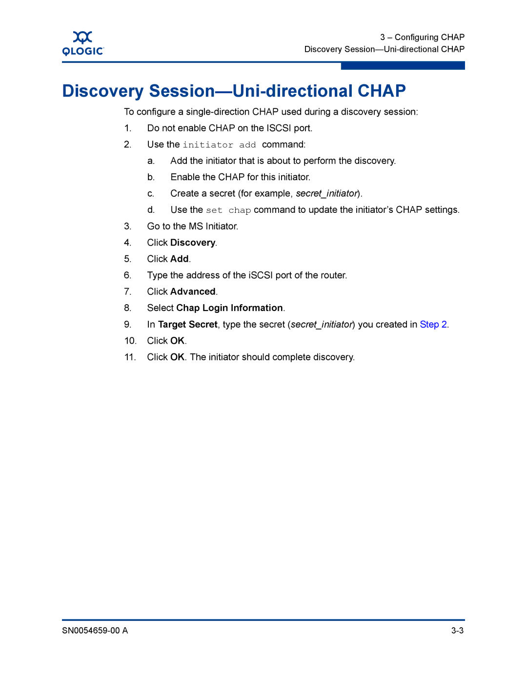 Q-Logic ISR6142 manual Discovery Session-Uni-directional Chap 