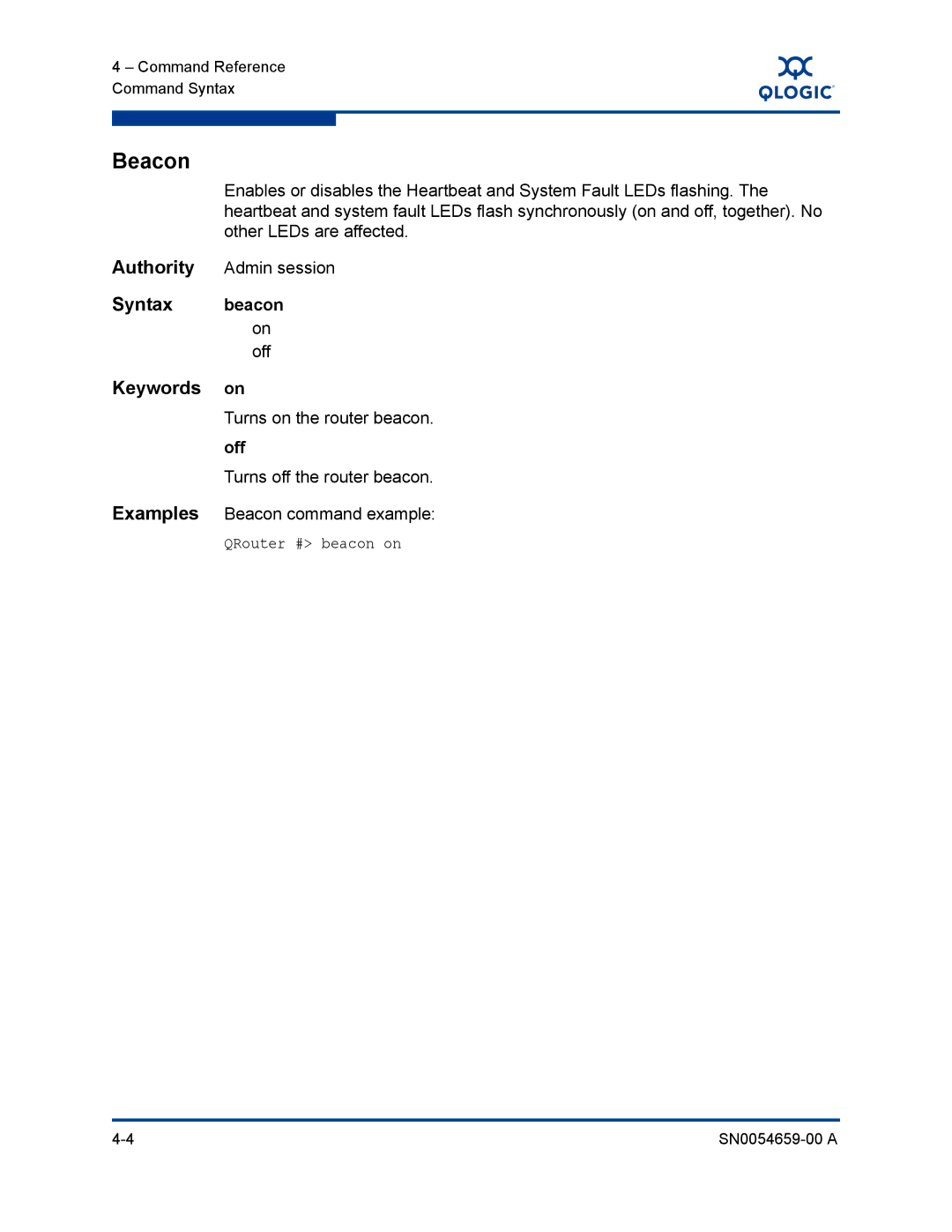 Q-Logic ISR6142 manual Beacon, Off 