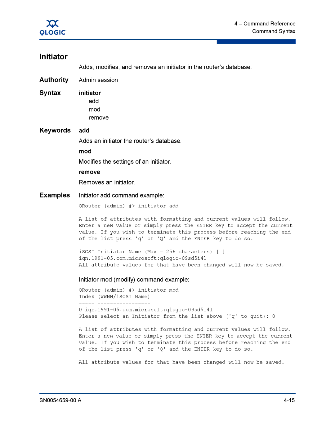 Q-Logic ISR6142 manual Initiator, Add, Mod 