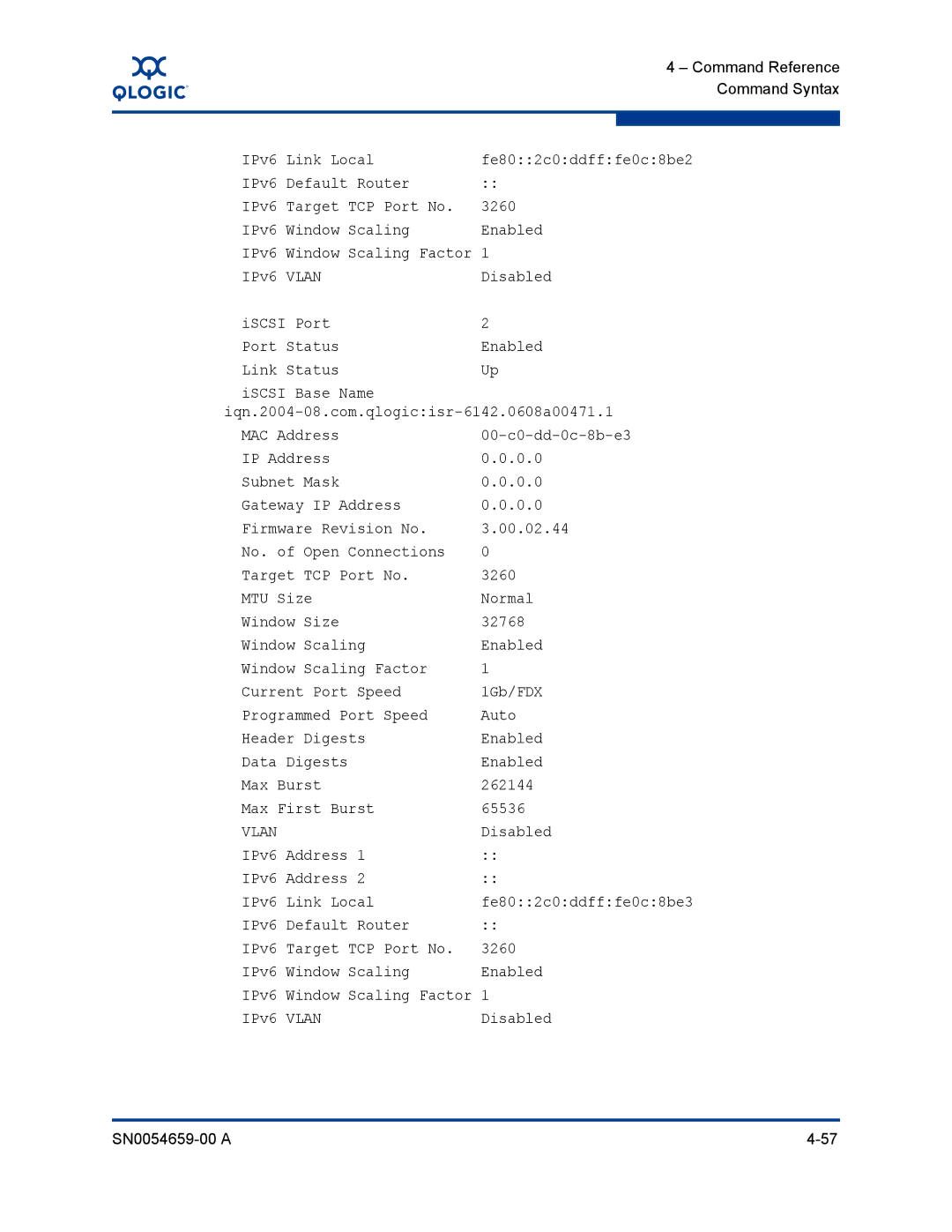 Q-Logic ISR6142 manual IPv6 Address IPv6 Link Local, IPv6 Vlan Disabled 