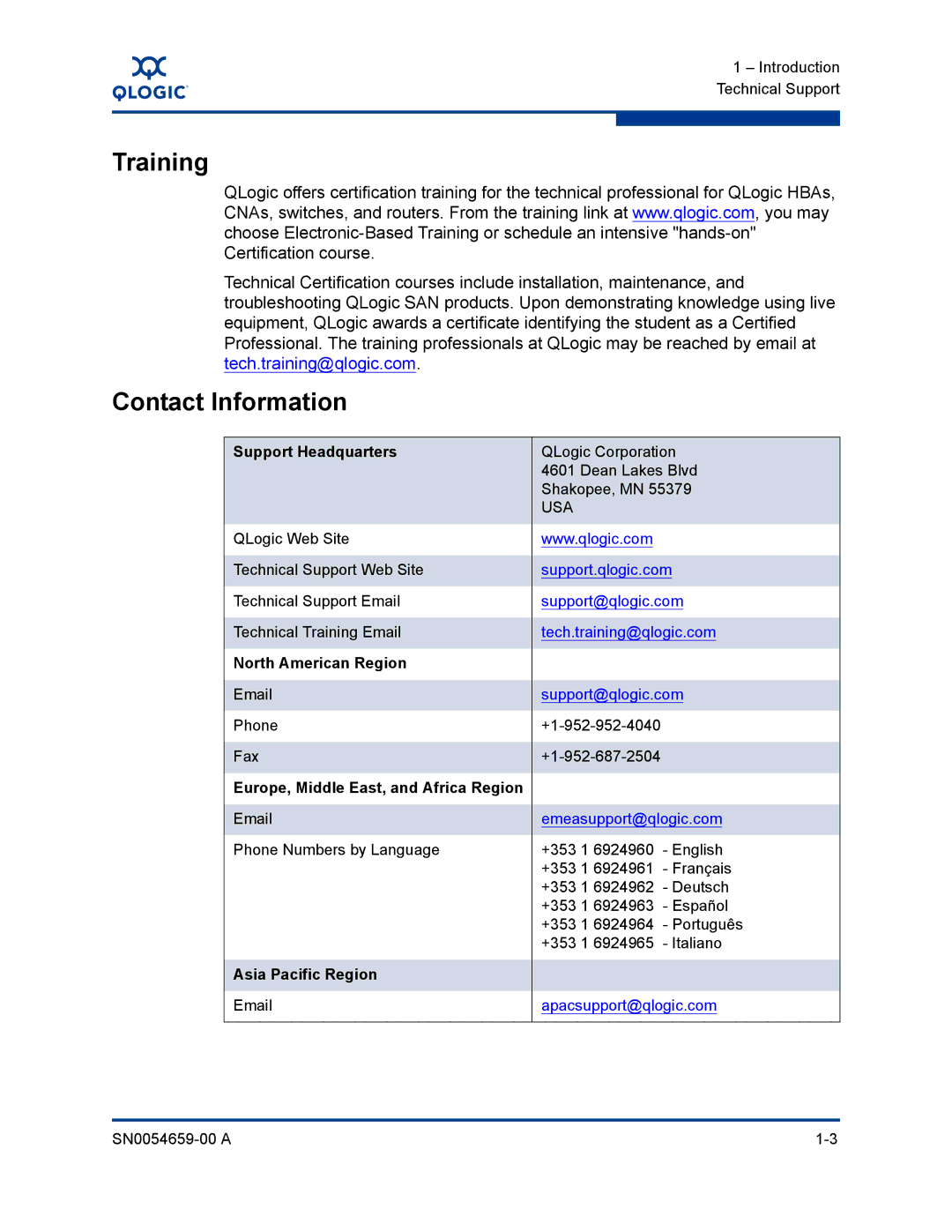 Q-Logic ISR6142 manual Training, Contact Information 