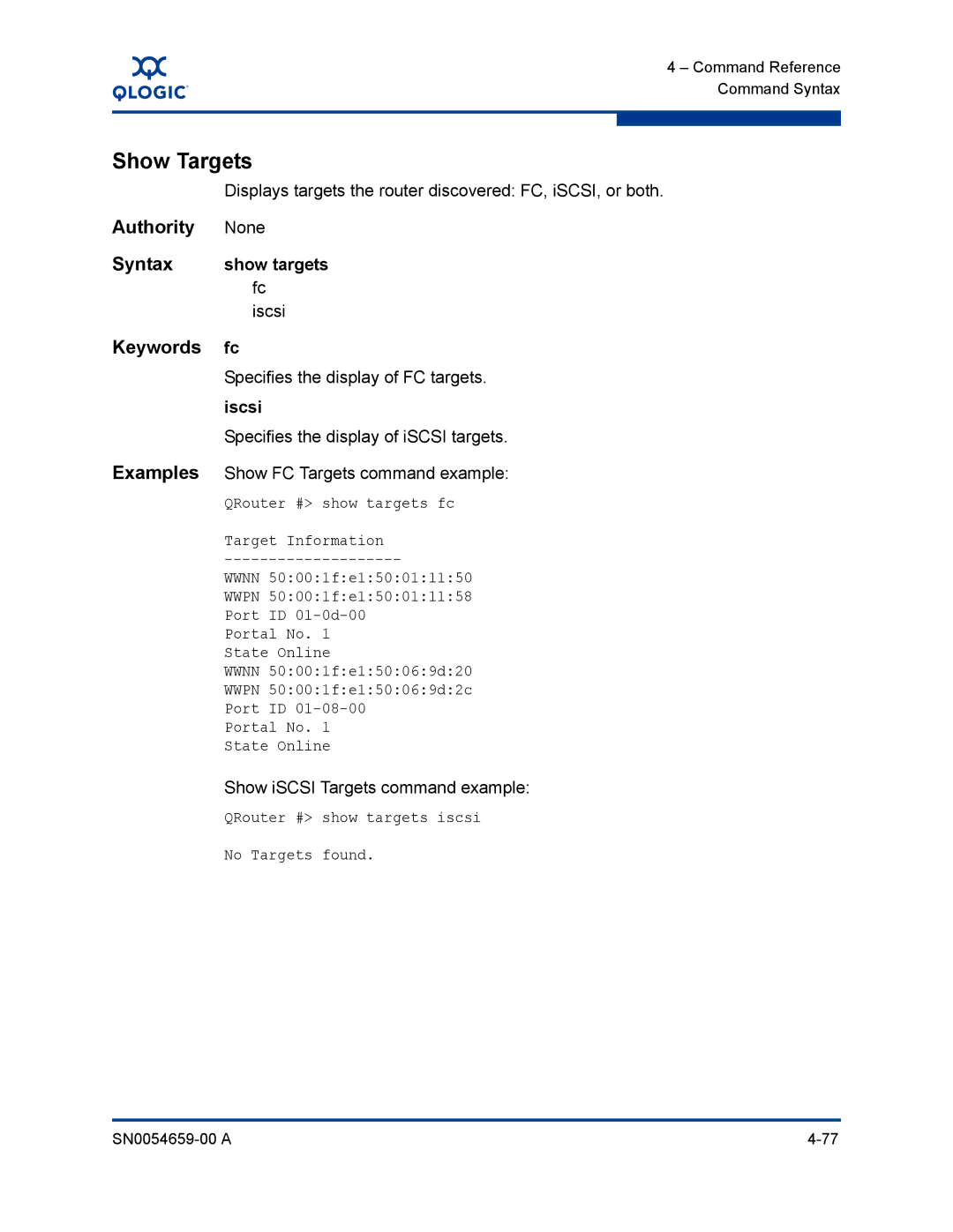 Q-Logic ISR6142 manual Show Targets, Show targets 