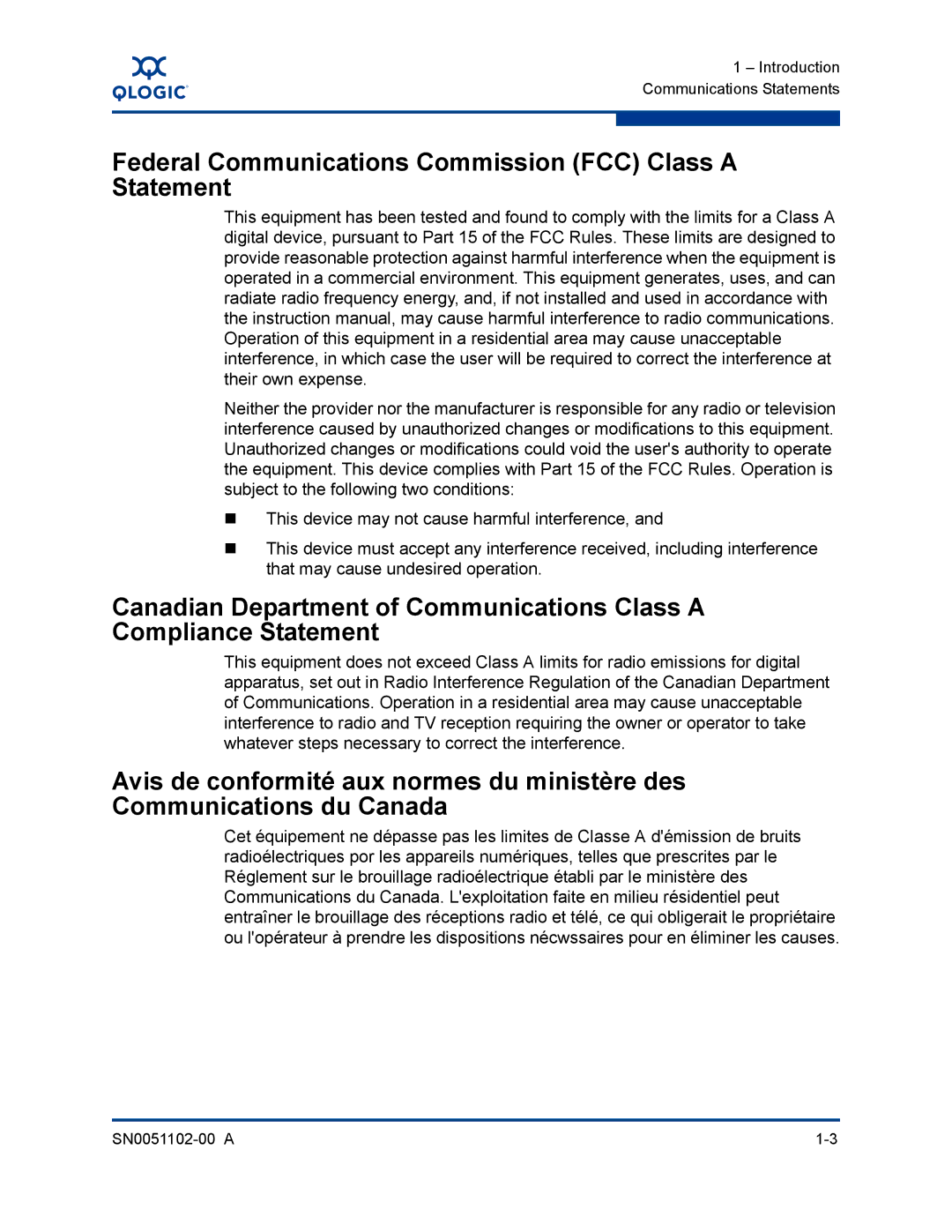 Q-Logic ISR6142 manual Federal Communications Commission FCC Class a Statement 