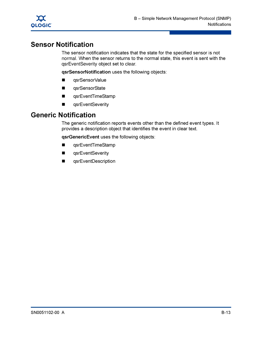 Q-Logic ISR6142 manual Sensor Notification, Generic Notification 