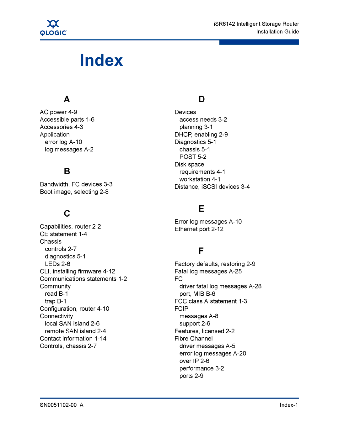 Q-Logic ISR6142 manual Index 