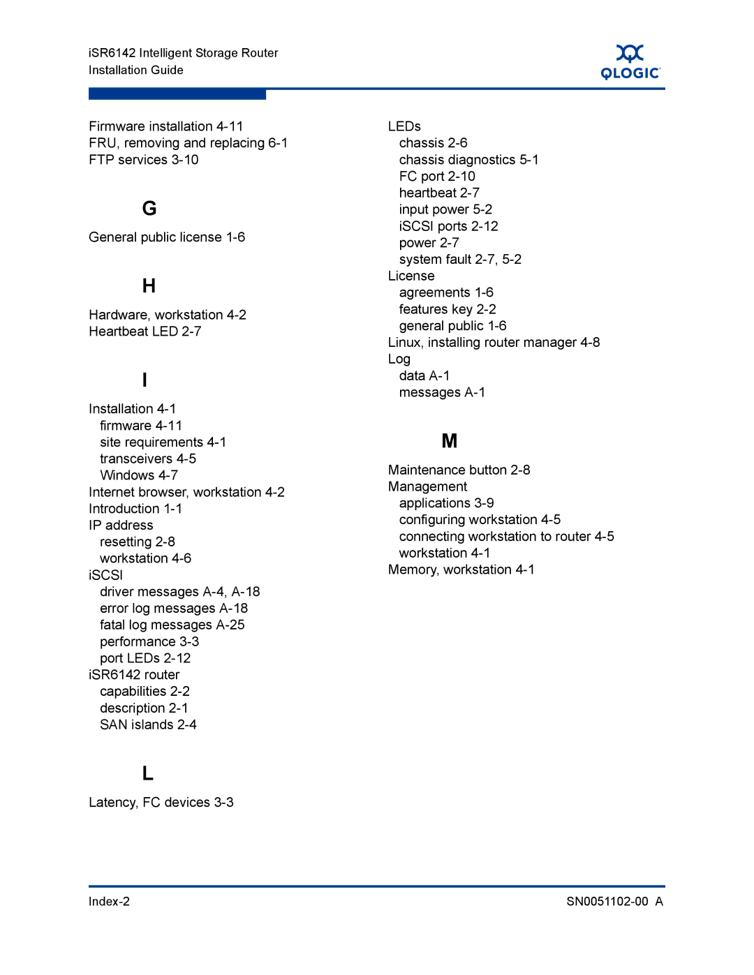 Q-Logic ISR6142 manual Index-2 SN0051102-00 a 