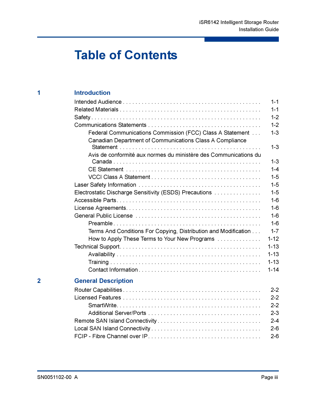 Q-Logic ISR6142 manual Table of Contents 