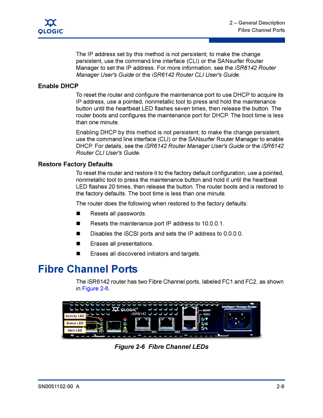 Q-Logic ISR6142 manual Fibre Channel Ports, Enable Dhcp 