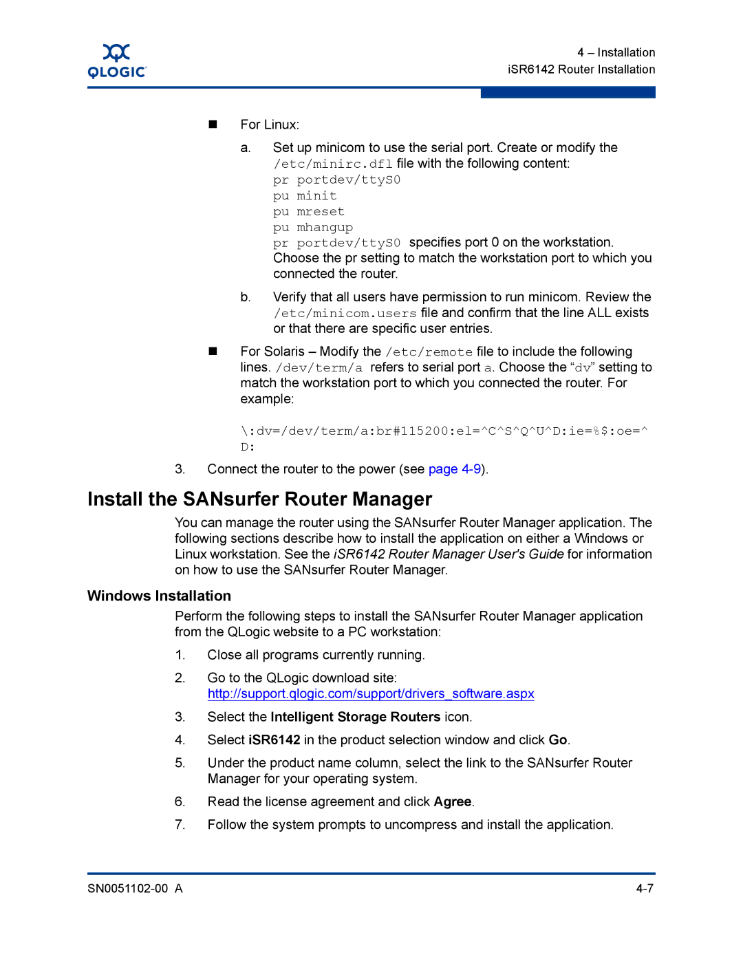 Q-Logic ISR6142 manual Install the SANsurfer Router Manager, Select the Intelligent Storage Routers icon 