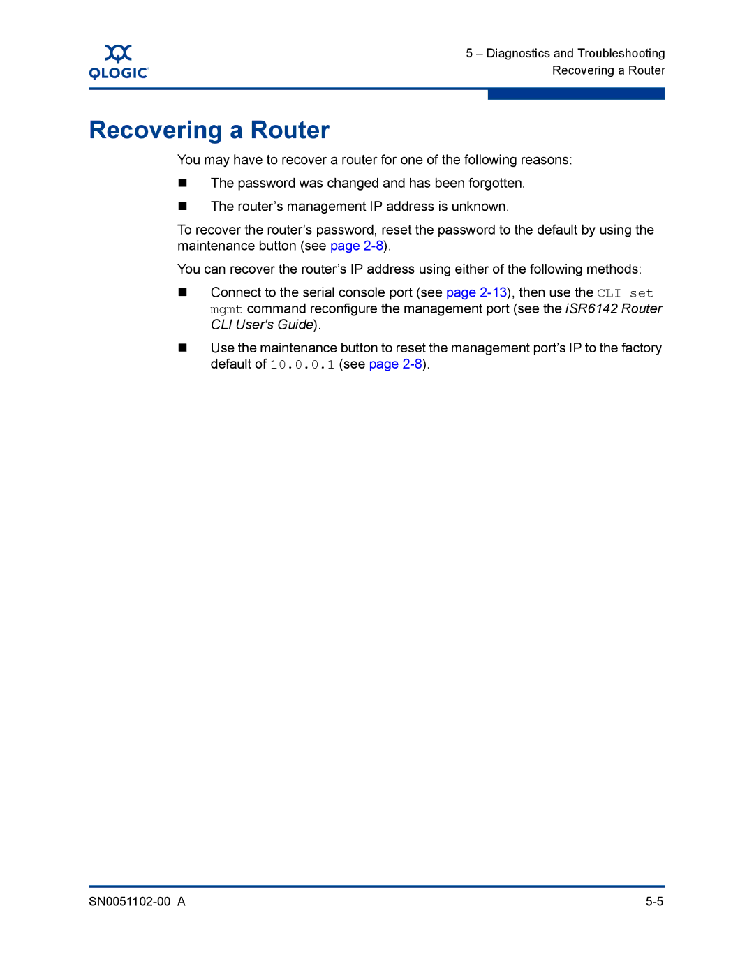 Q-Logic ISR6142 manual Recovering a Router 