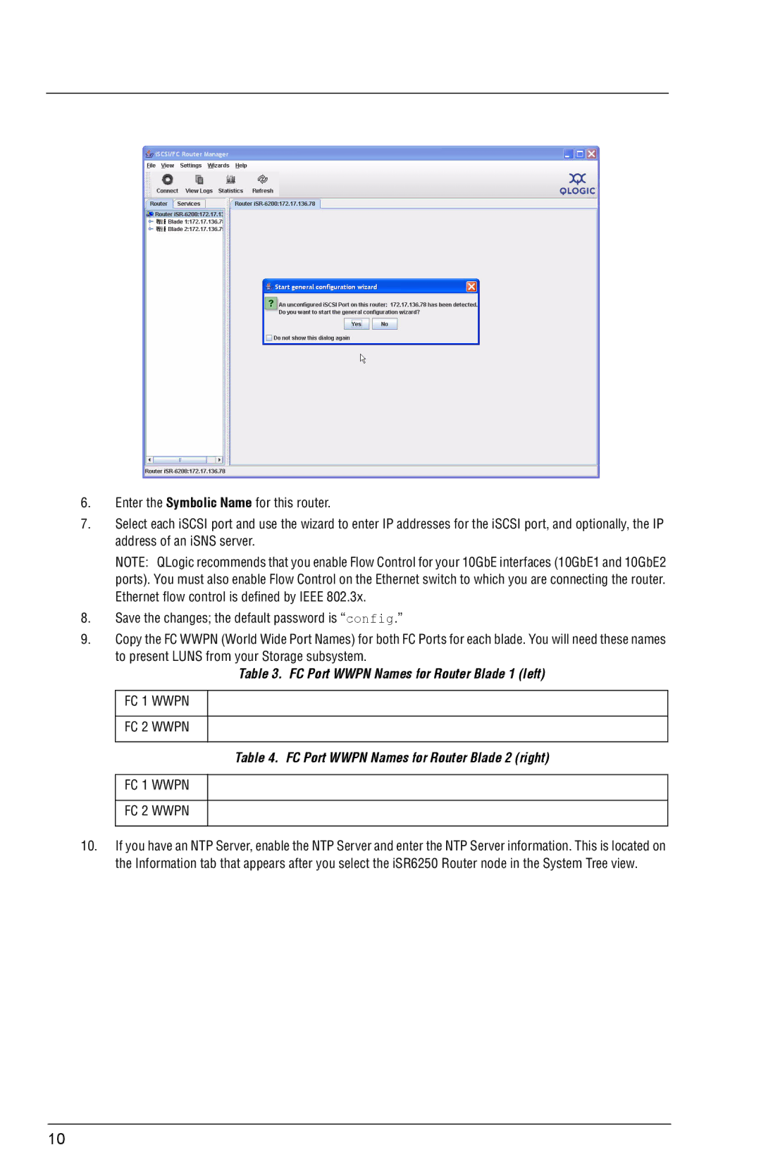 Q-Logic ISR6250 quick start FC Port Wwpn Names for Router Blade 1 left 