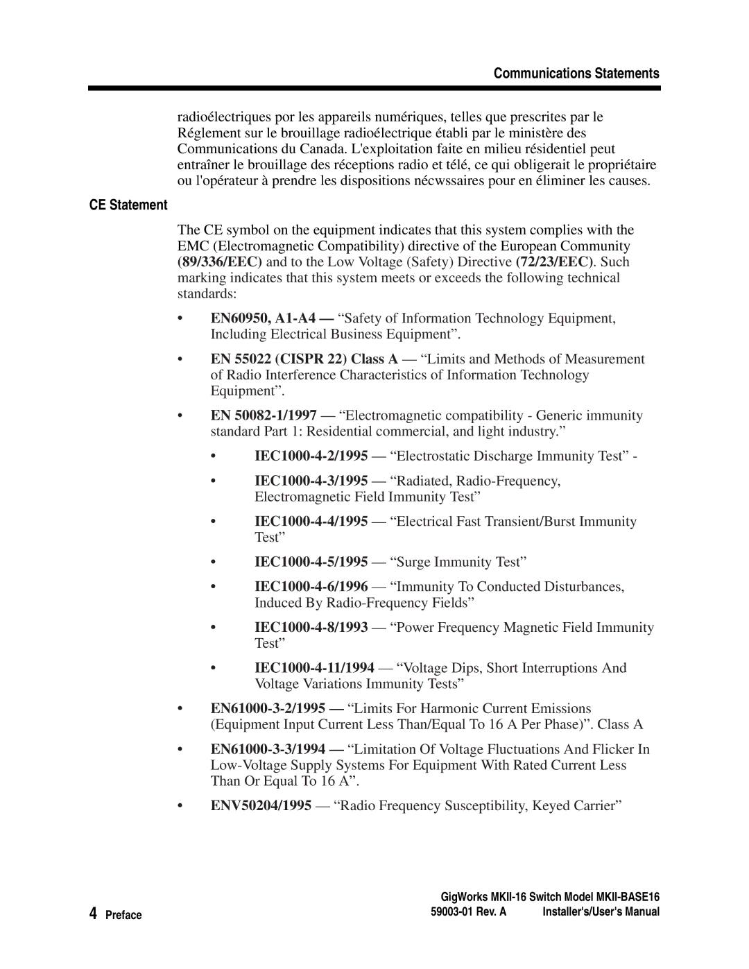 Q-Logic MKII-BASE16 user manual CE Statement 