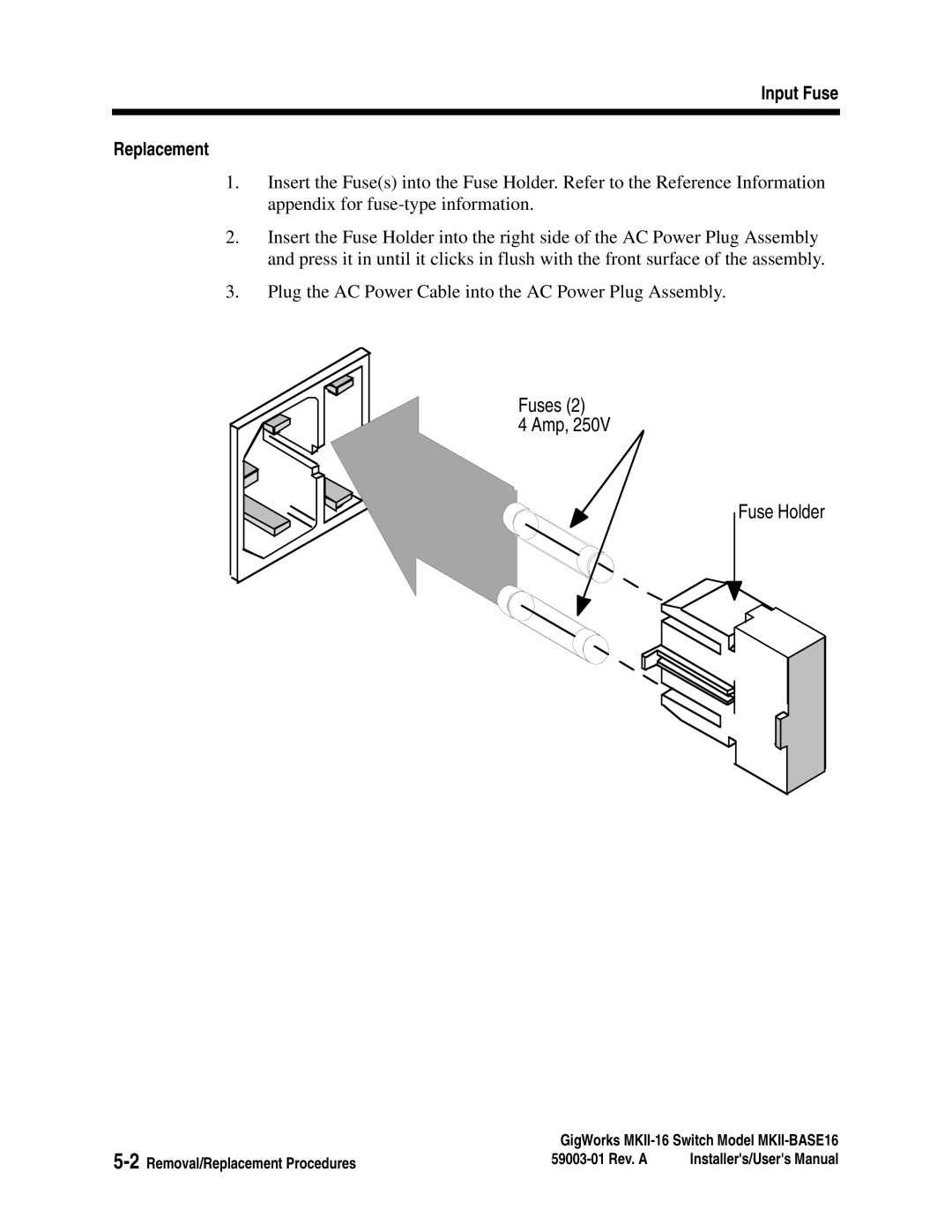 Q-Logic MKII-BASE16 user manual Fuses Amp Fuse Holder, Input Fuse Replacement 