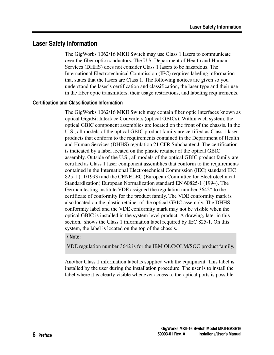 Q-Logic MKII-BASE16 user manual Laser Safety Information, Certification and Classification Information 