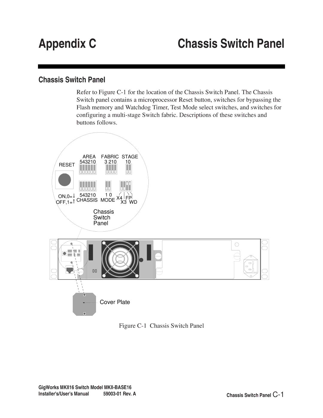 Q-Logic MKII-BASE16 user manual Appendix C, Chassis Switch Panel 