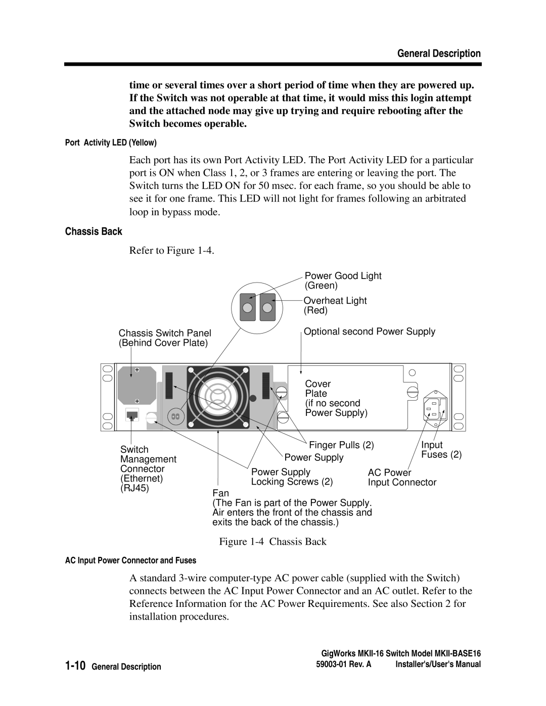 Q-Logic MKII-BASE16 user manual Chassis Back, Refer to Figure 