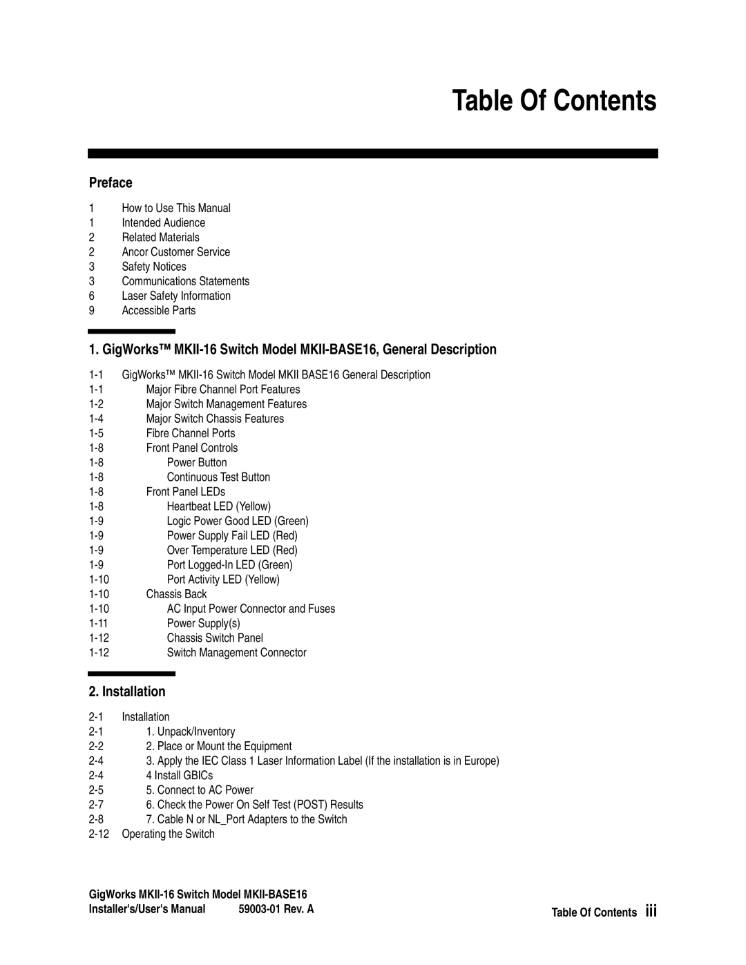 Q-Logic MKII-BASE16 user manual Table Of Contents 