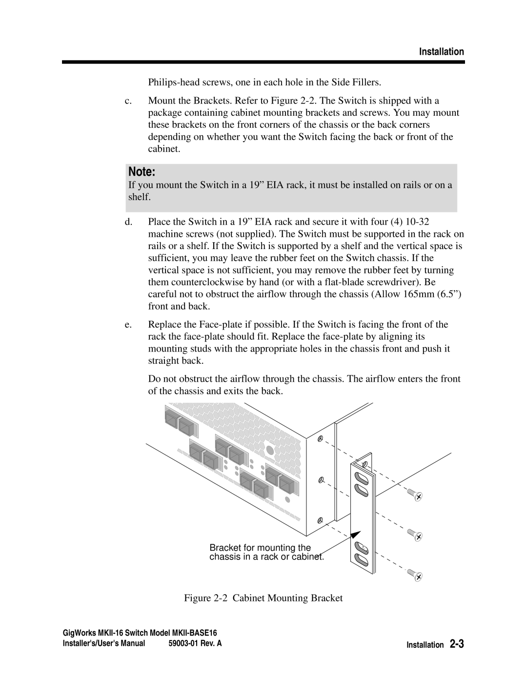 Q-Logic MKII-BASE16 user manual Cabinet Mounting Bracket 