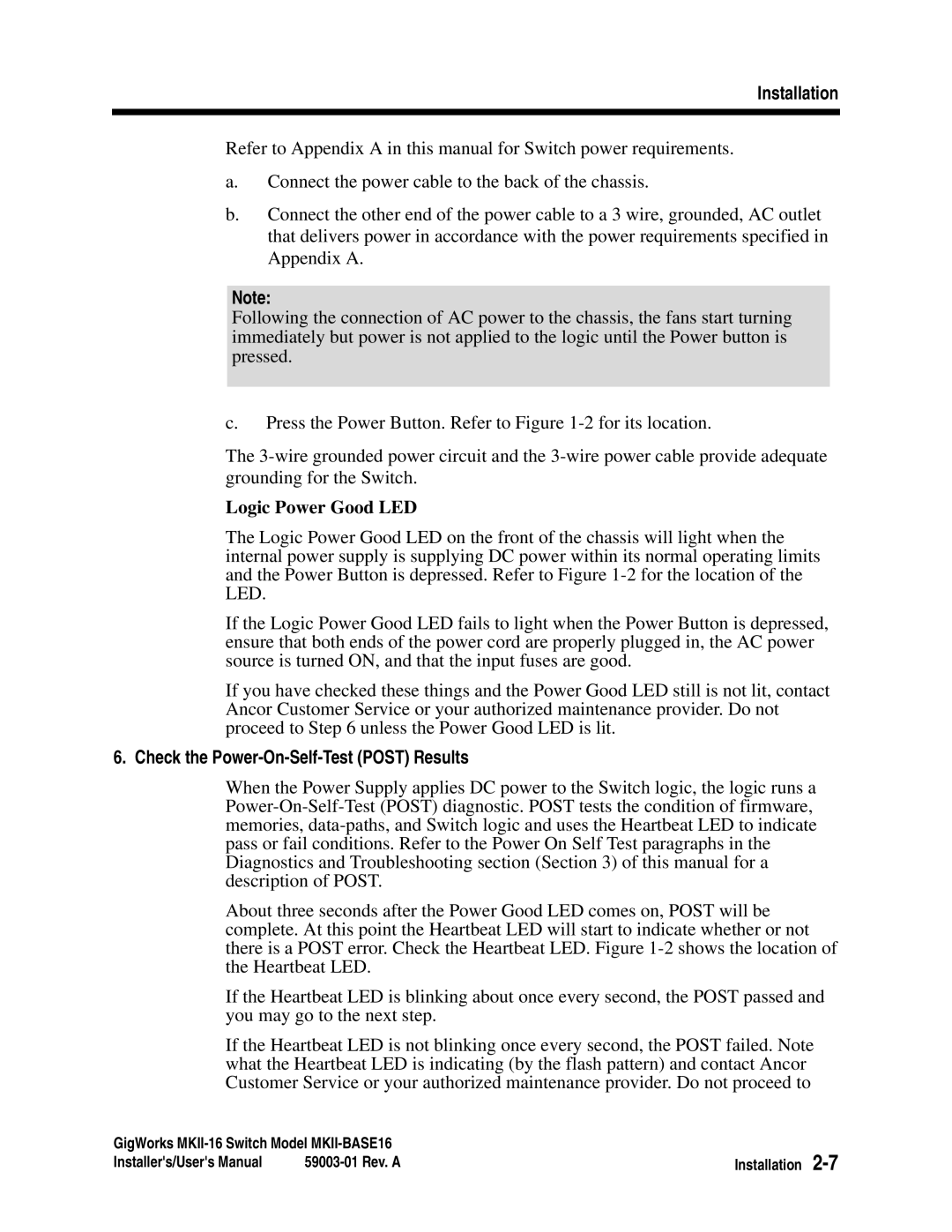 Q-Logic MKII-BASE16 user manual Logic Power Good LED, Check the Power-On-Self-Test Post Results 