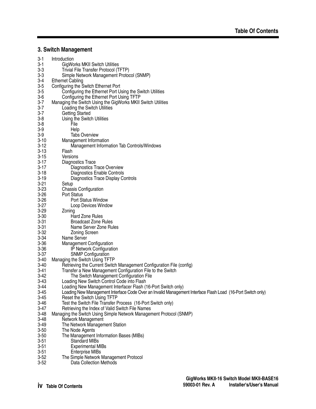 Q-Logic MKII-BASE16 user manual Table Of Contents Switch Management 